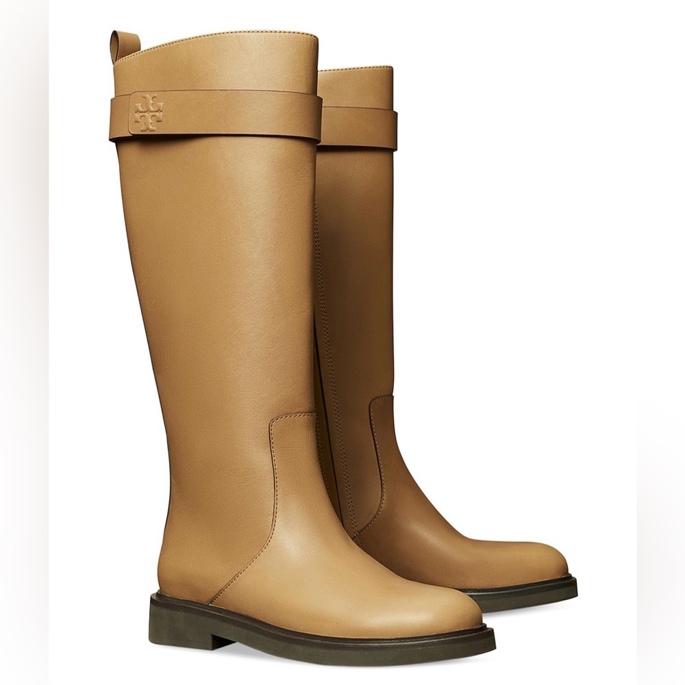 NEW Tory Burch Knee High Double T Utility Boots in Almond Sz 9